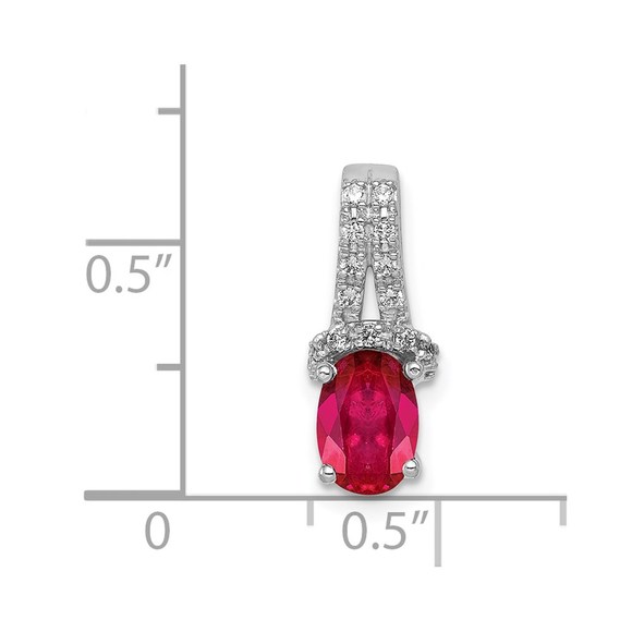 14k White Gold Diamond and Oval Ruby (July Birthstone) Necklace Charm Pendant - Picture 4 of 4